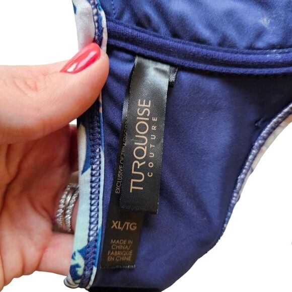 * * Turquoise Couture Blue Floral Bathing Suit Set XL & D Cup - Picture 6 of 9